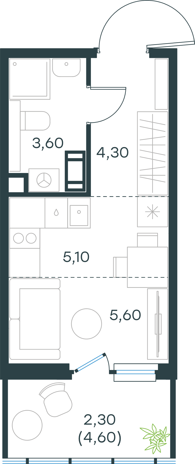 Квартира-студия, 20.9 м² в ЖК "Левел Мечникова" - планировка, фото №1