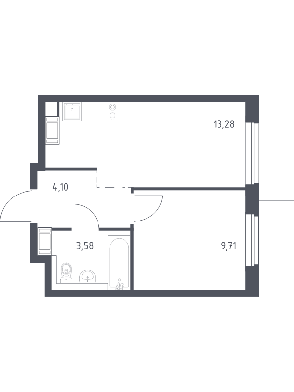 1-комнатная квартира, 30.67 м² в ЖК "Квартал Торики" - планировка, фото №1