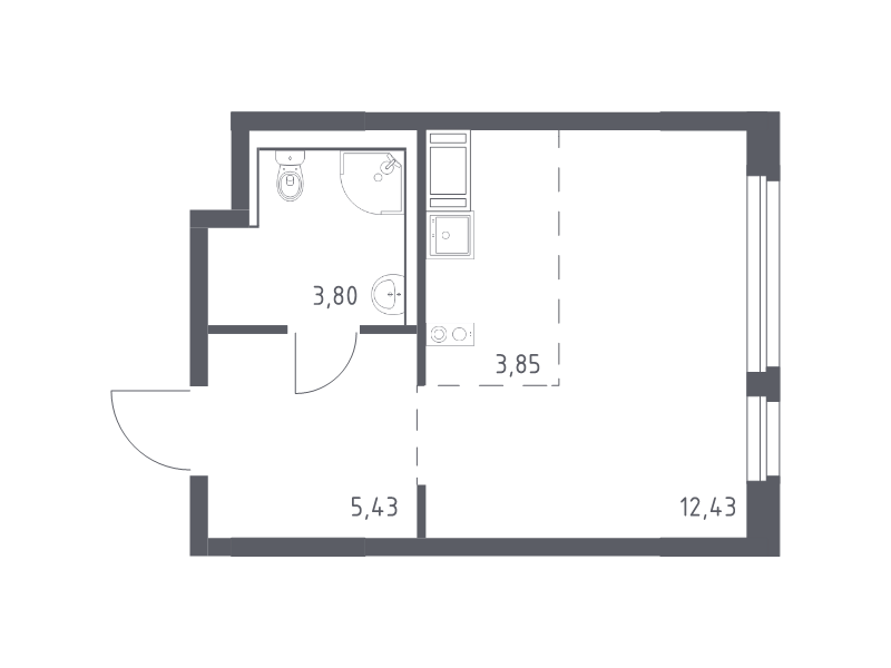 Квартира-студия, 25.51 м² в ЖК "Новое Колпино" - планировка, фото №1