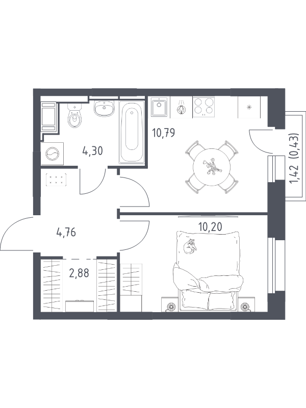 1-комнатная квартира, 33.36 м² в ЖК "Новое Колпино" - планировка, фото №1