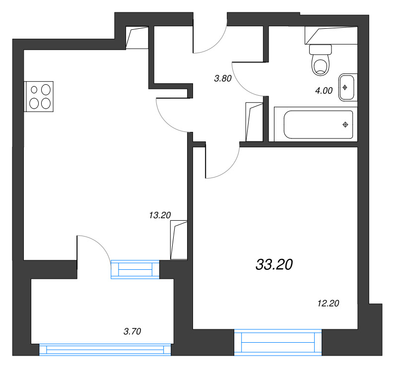 1-комнатная квартира, 33.2 м² в ЖК "М36" - планировка, фото №1