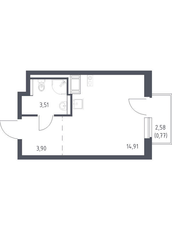 Квартира-студия, 23.09 м² - планировка, фото №1