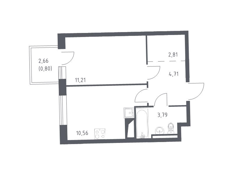 1-комнатная квартира, 33.88 м² в ЖК "Квартал Лаголово" - планировка, фото №1