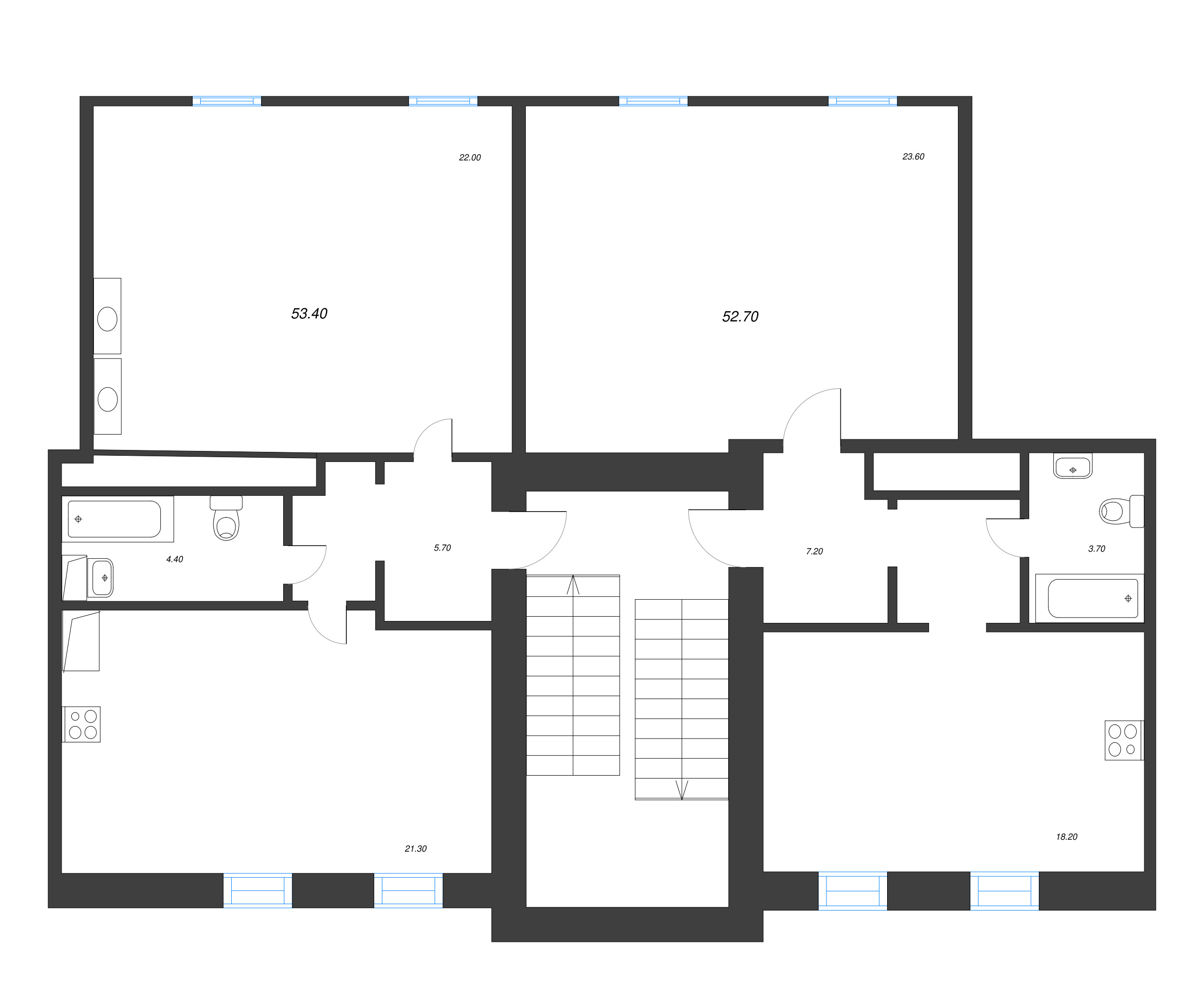 2-комнатная (Евро) квартира, 63.6 м² в ЖК "Крона" - планировка этажа