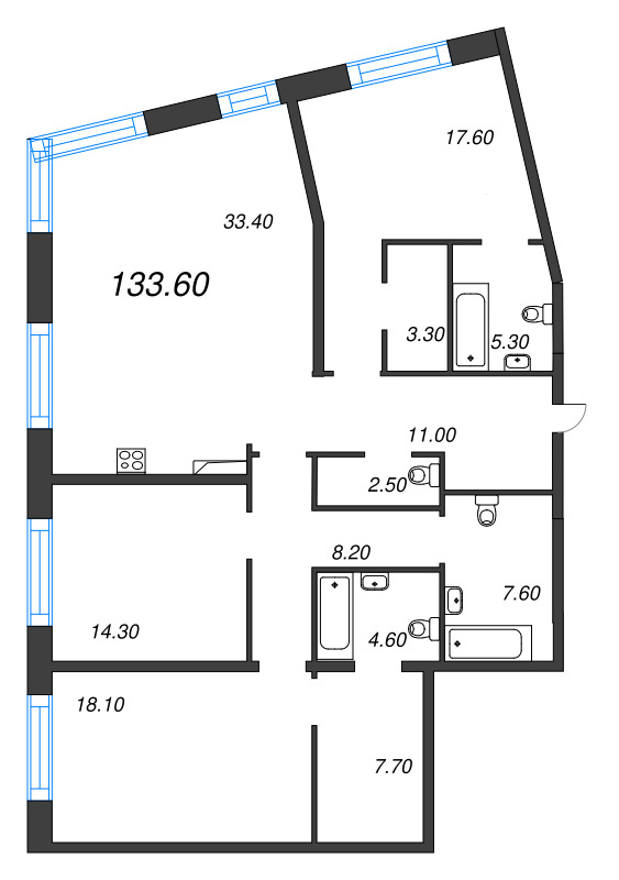 4-комнатная (Евро) квартира, 133.6 м² - планировка, фото №1