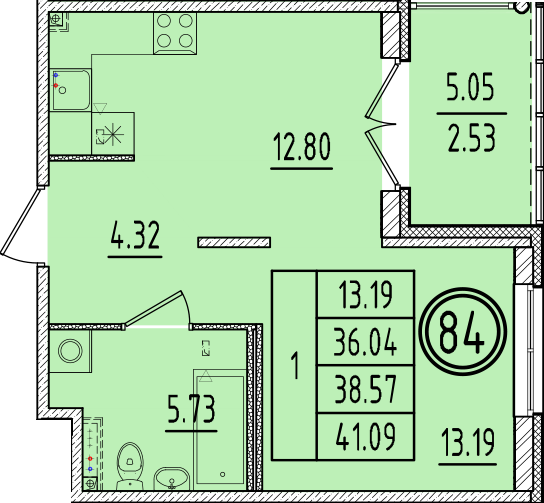 1-комнатная квартира, 36.04 м² в ЖК "Образцовый квартал 6.4" - планировка, фото №1