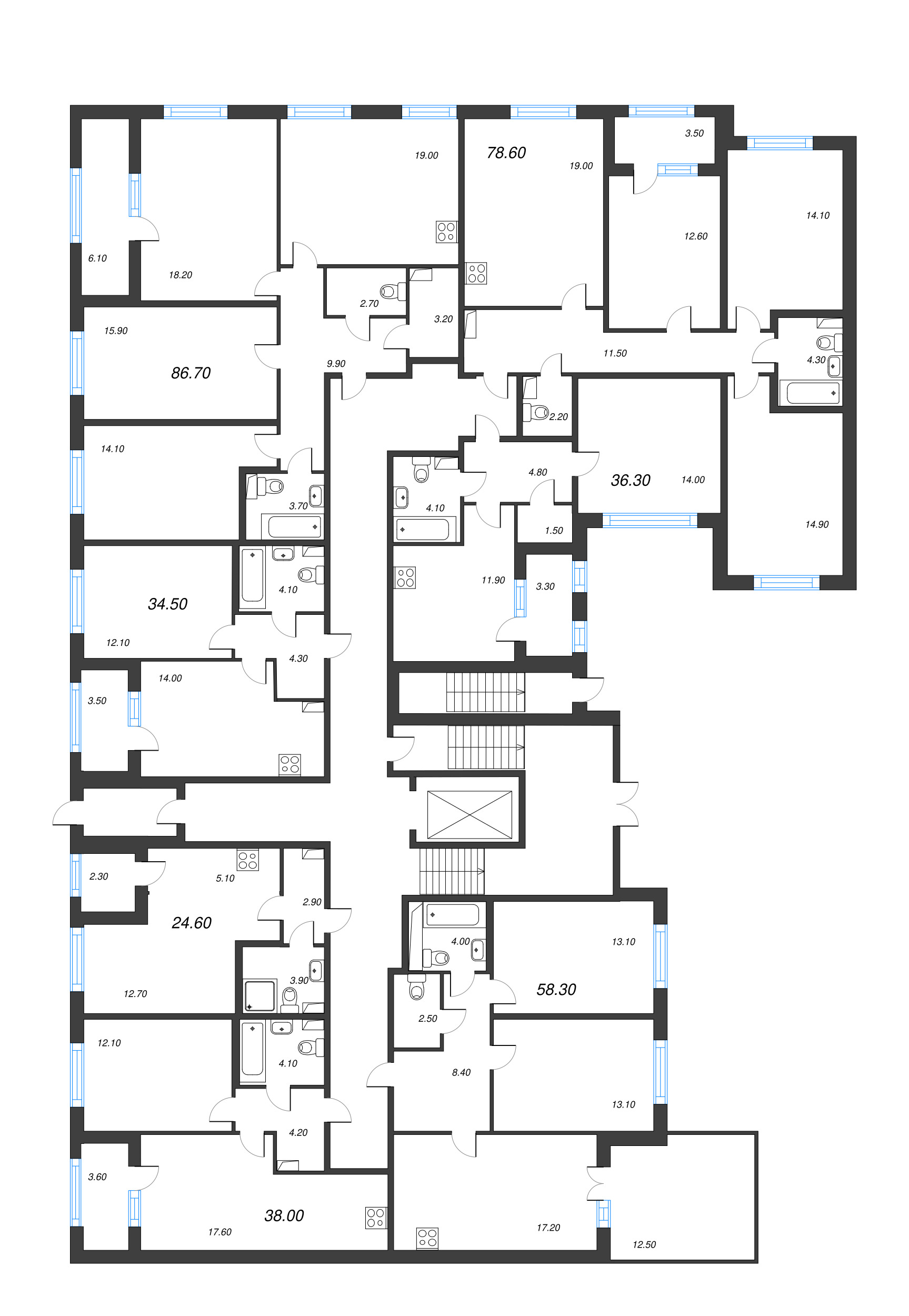 1-комнатная квартира, 36.3 м² в ЖК "Дубровский" - планировка этажа
