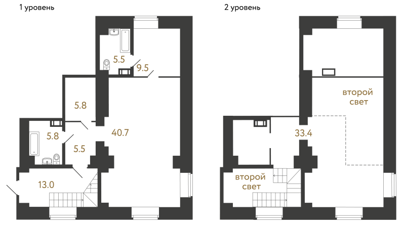 2-комнатная квартира, 119.2 м² в ЖК "Типография" - планировка, фото №1