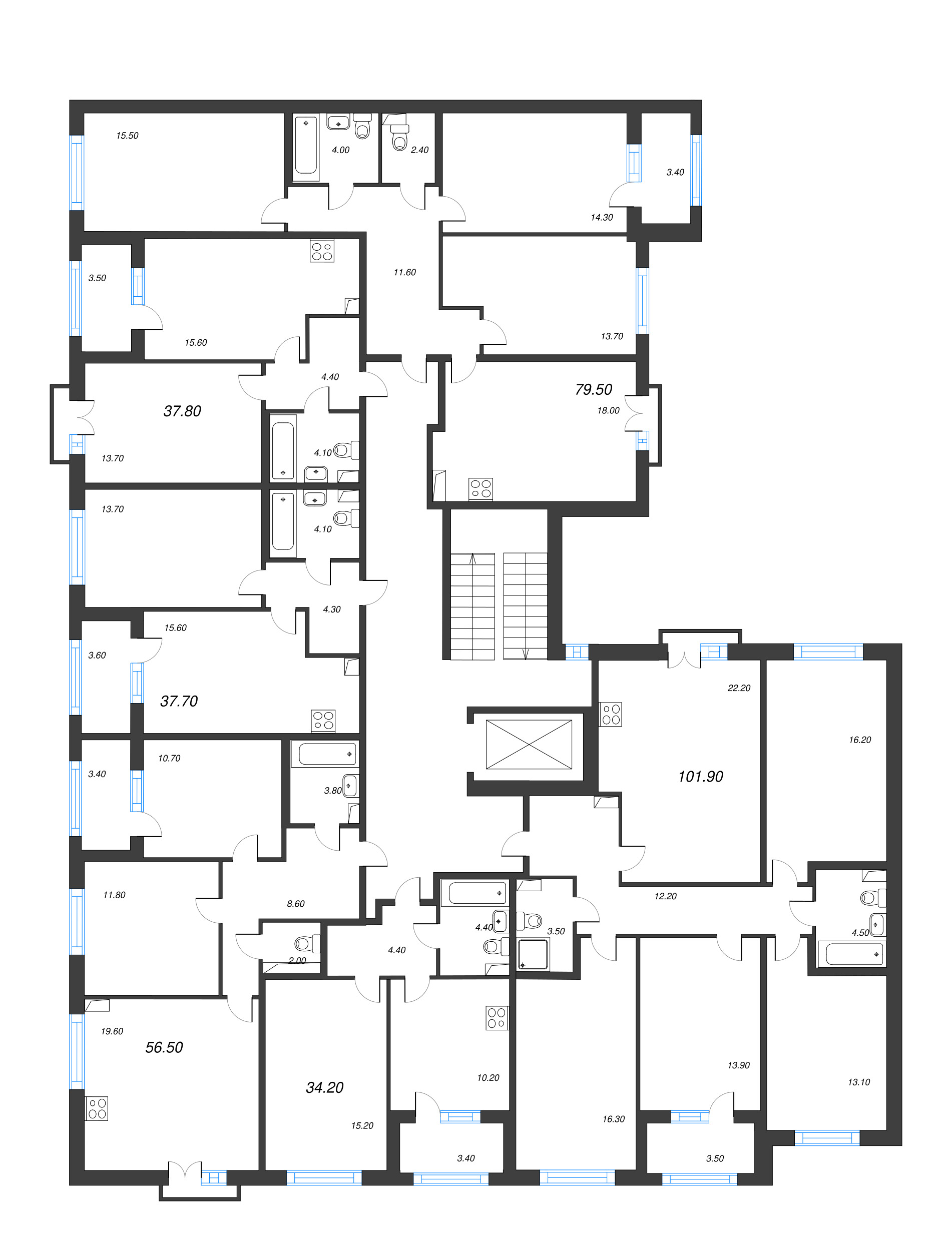 5-комнатная (Евро) квартира, 101.9 м² - планировка этажа