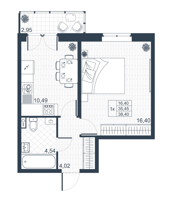 1-комнатная квартира, 36.33 м² в ЖК "Ново-Антропшино" - планировка, фото №1