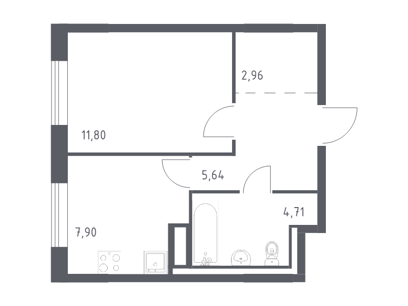 1-комнатная квартира, 33.01 м² в ЖК "Квартал Лаголово" - планировка, фото №1