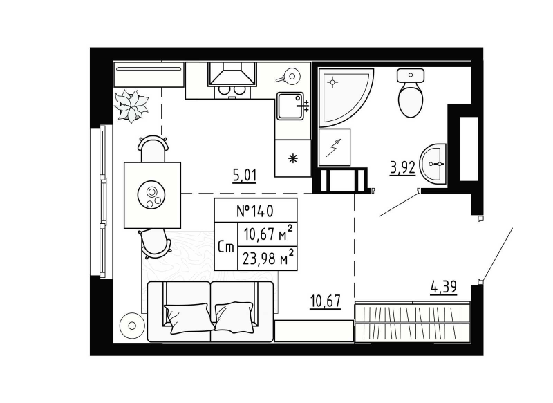 Квартира-студия, 23.98 м² в ЖК "Аннино Сити" - планировка, фото №1