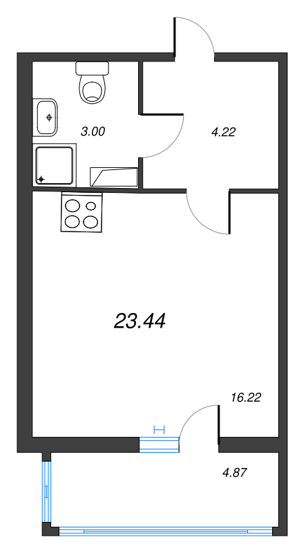 Квартира-студия, 23.44 м² в ЖК "Полис ЛАВрики" - планировка, фото №1