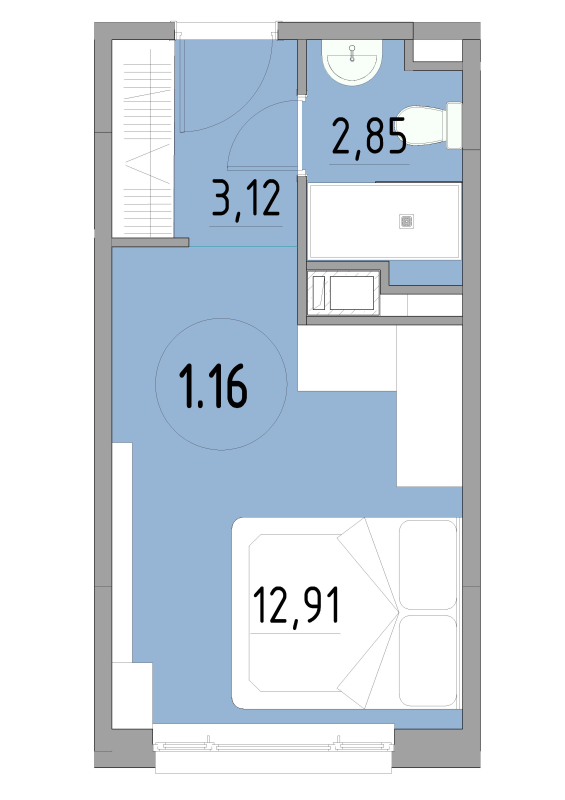 Квартира-студия, 18.88 м² в ЖК "Cosmos Smart Yuzhny" - планировка, фото №1
