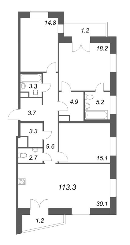 4-комнатная (Евро) квартира, 113.7 м² в ЖК "Моисеенко 10" - планировка, фото №1