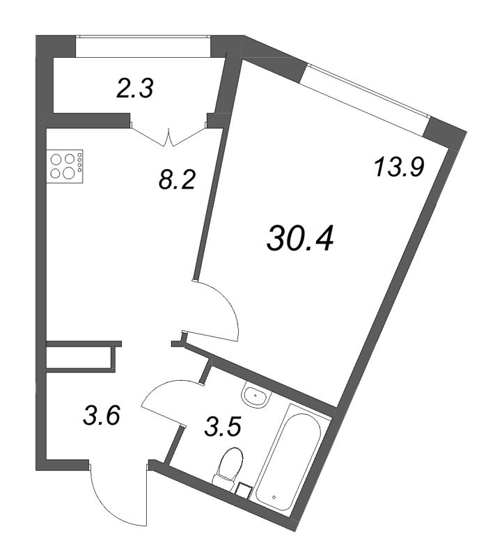 1-комнатная квартира, 30.4 м² в ЖК "Кронунг ЮГ" - планировка, фото №1