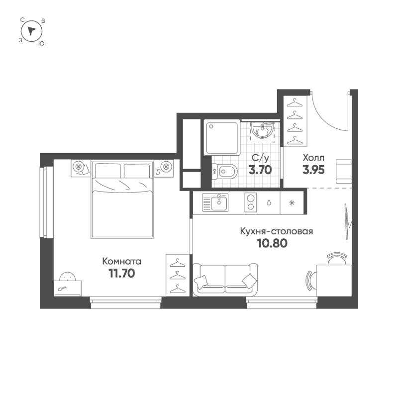 1-комнатная квартира, 30.15 м² в ЖК "Авеню-Апарт Пулково" - планировка, фото №1