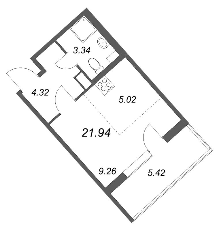 Квартира-студия, 21.94 м² в ЖК "Любоград" - планировка, фото №1