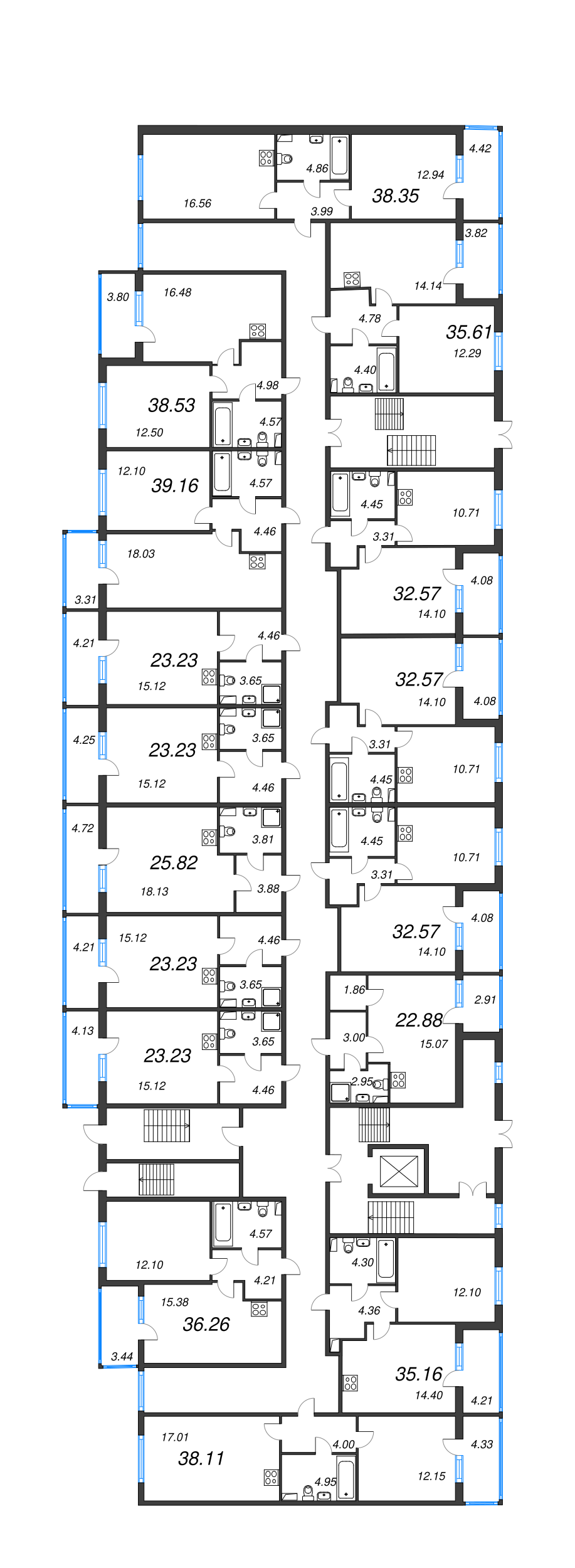 2-комнатная (Евро) квартира, 38.35 м² - планировка этажа