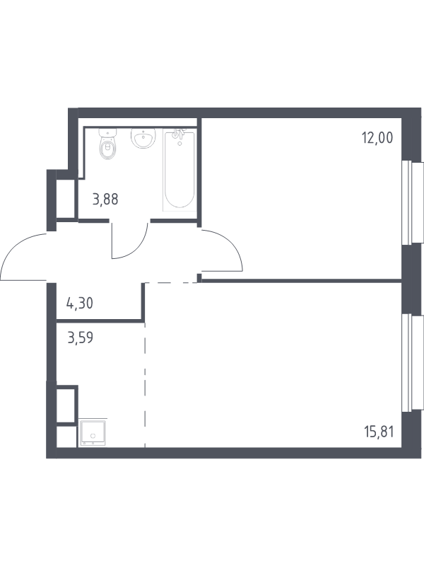 2-комнатная (Евро) квартира, 39.58 м² в ЖК "Новые Лаврики" - планировка, фото №1