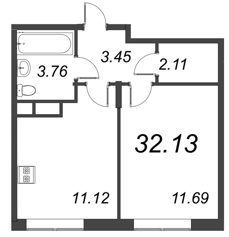 1-комнатная квартира, 32.13 м² в ЖК "VEREN NORT сертолово" - планировка, фото №1