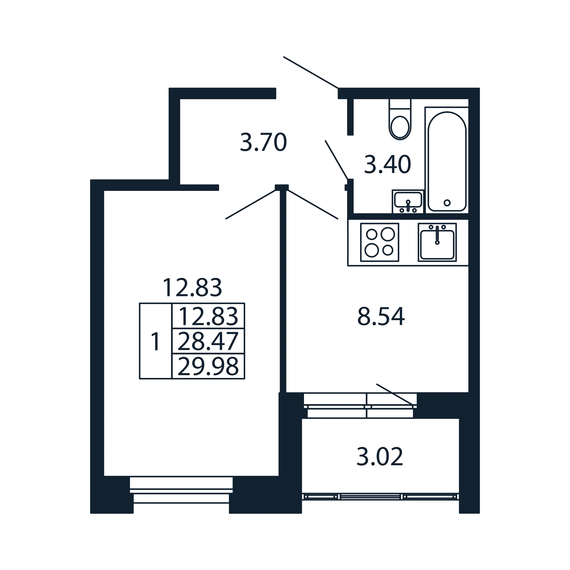 1-комнатная квартира, 28.47 м² в ЖК "Полис Новоселье" - планировка, фото №1