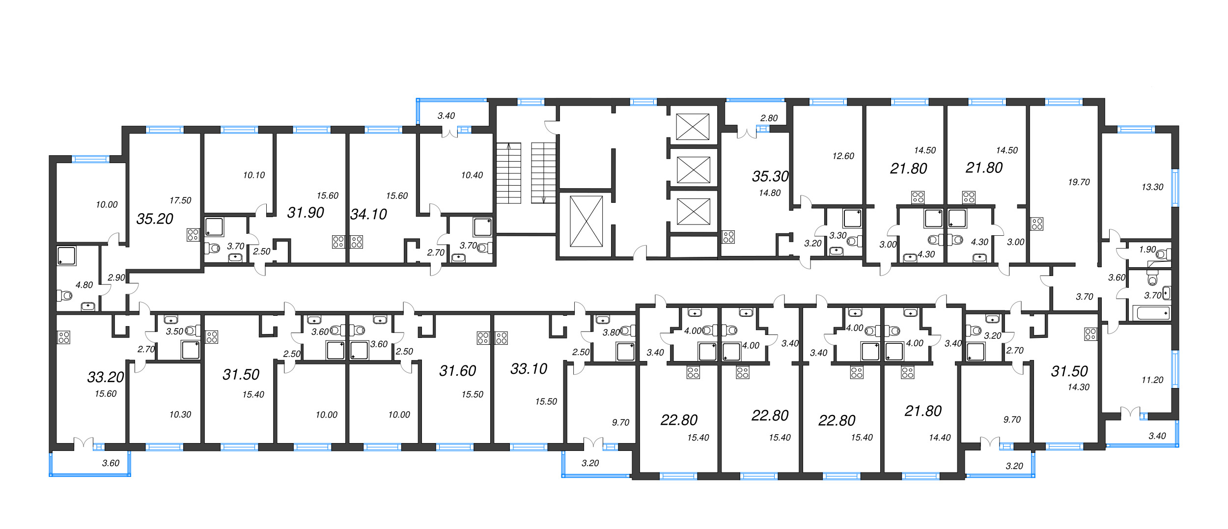 2-комнатная (Евро) квартира, 31.5 м² в ЖК "Пейзажный квартал" - планировка этажа
