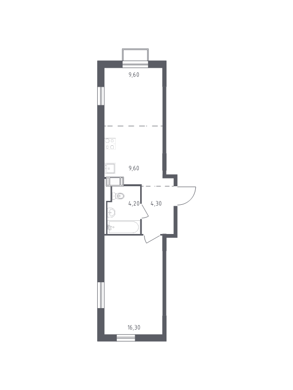 2-комнатная (Евро) квартира, 44 м² - планировка, фото №1