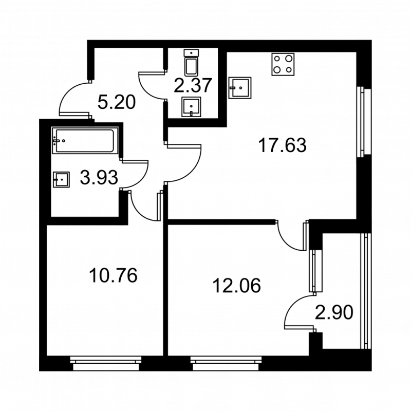 3-комнатная (Евро) квартира, 53.4 м² в ЖК "Квартал Заречье" - планировка, фото №1