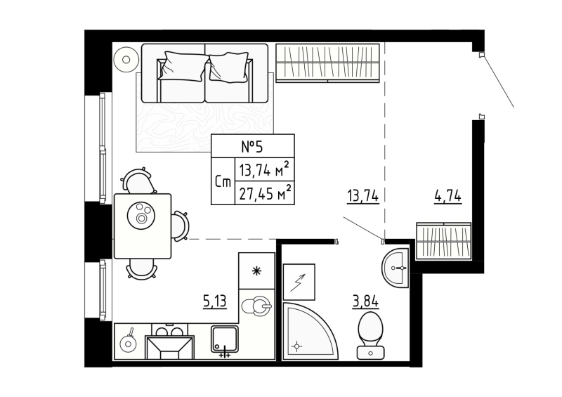 Квартира-студия, 27.9 м² в ЖК "Аннино Сити" - планировка, фото №1