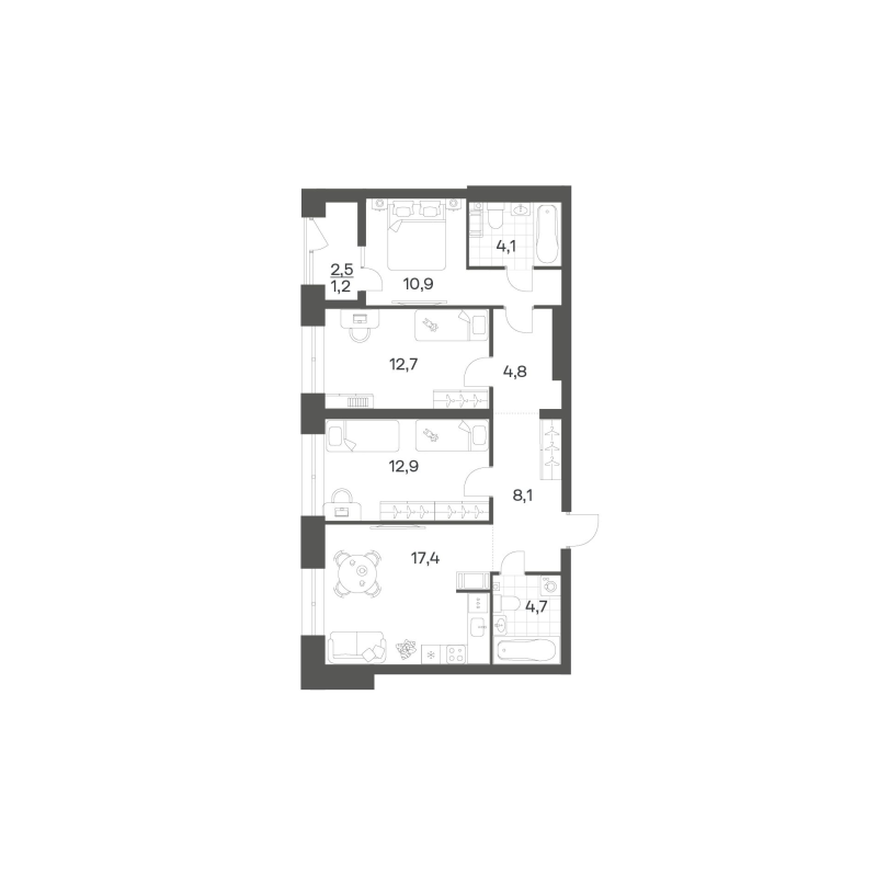 4-комнатная (Евро) квартира, 76.89 м² в ЖК "Новый Питер" - планировка, фото №1