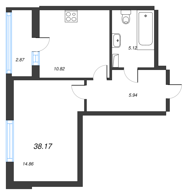 1-комнатная квартира, 38.17 м² в ЖК "Аквилон Leaves" - планировка, фото №1
