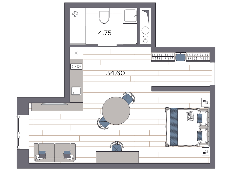Квартира-студия, 39.35 м² - планировка, фото №1