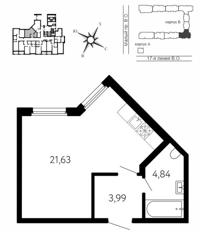 Квартира-студия, 30.46 м² в ЖК "17-я линия" - планировка, фото №1