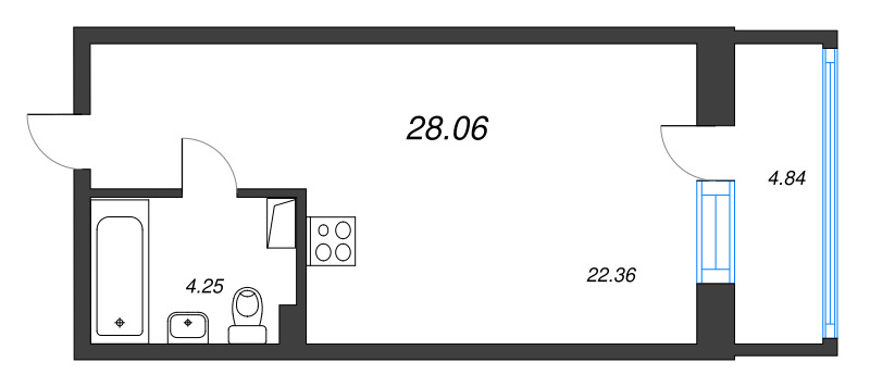 Квартира-студия, 28.06 м² в ЖК "Охтинские высоты" - планировка, фото №1