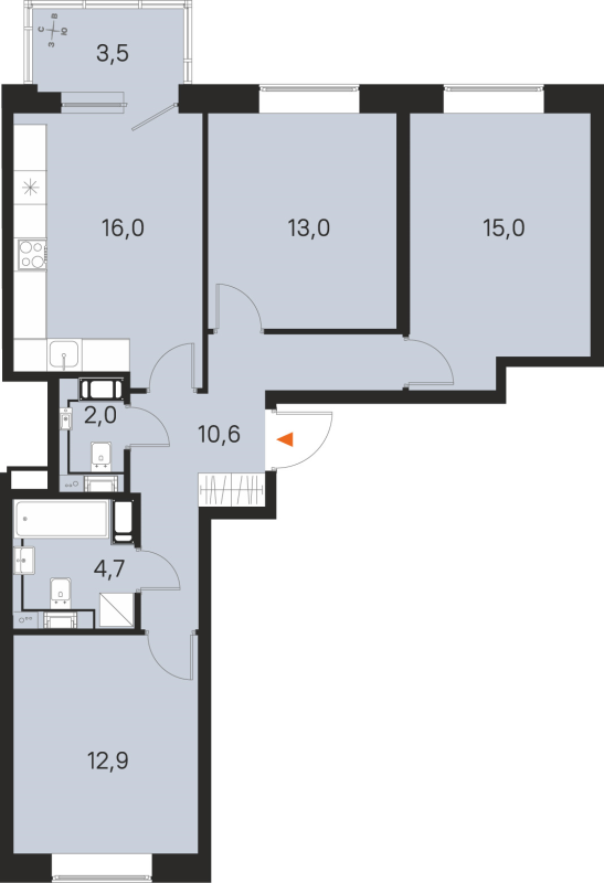 4-комнатная (Евро) квартира, 74.2 м² в ЖК "М36" - планировка, фото №1
