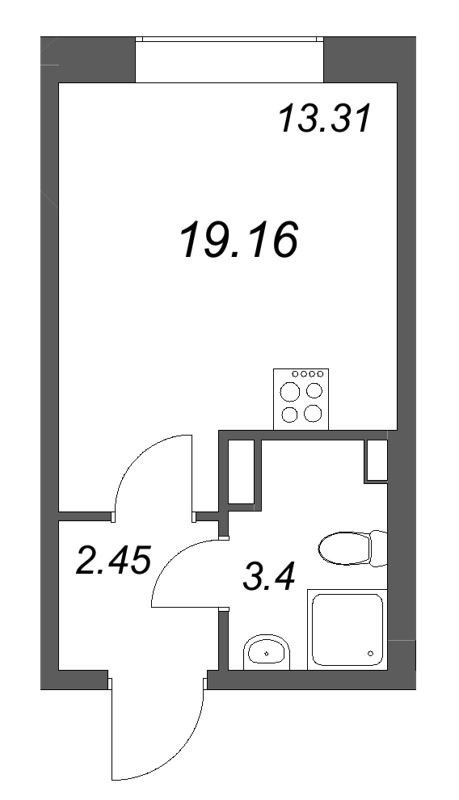 Квартира-студия, 19.16 м² в ЖК "Гранат" - планировка, фото №1