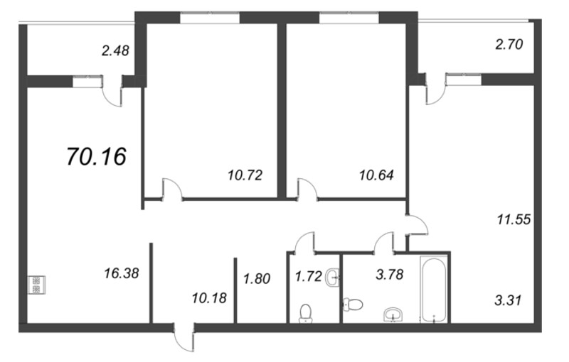 4-комнатная (Евро) квартира, 75.34 м² - планировка, фото №1