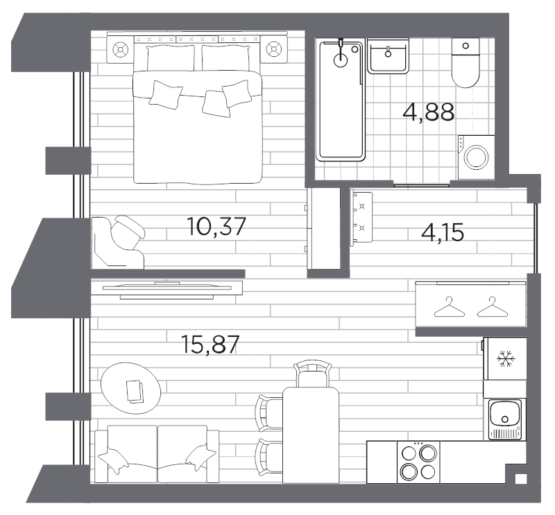 2-комнатная (Евро) квартира, 35.27 м² в ЖК "Галерная гавань" - планировка, фото №1