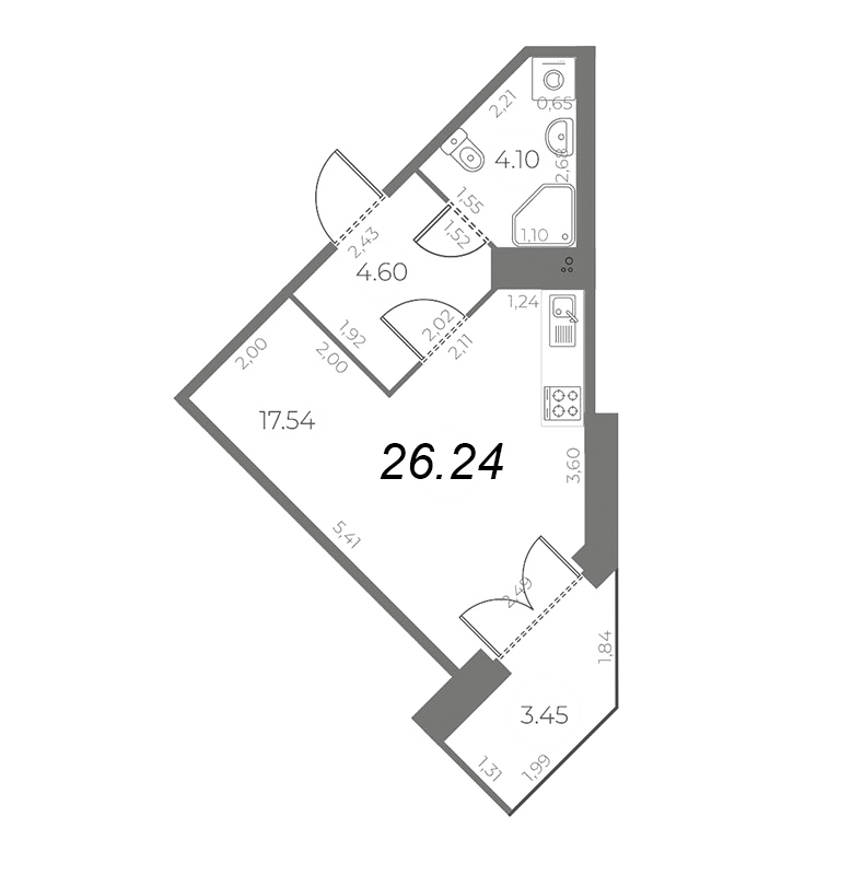 Квартира-студия, 27.97 м² - планировка, фото №1