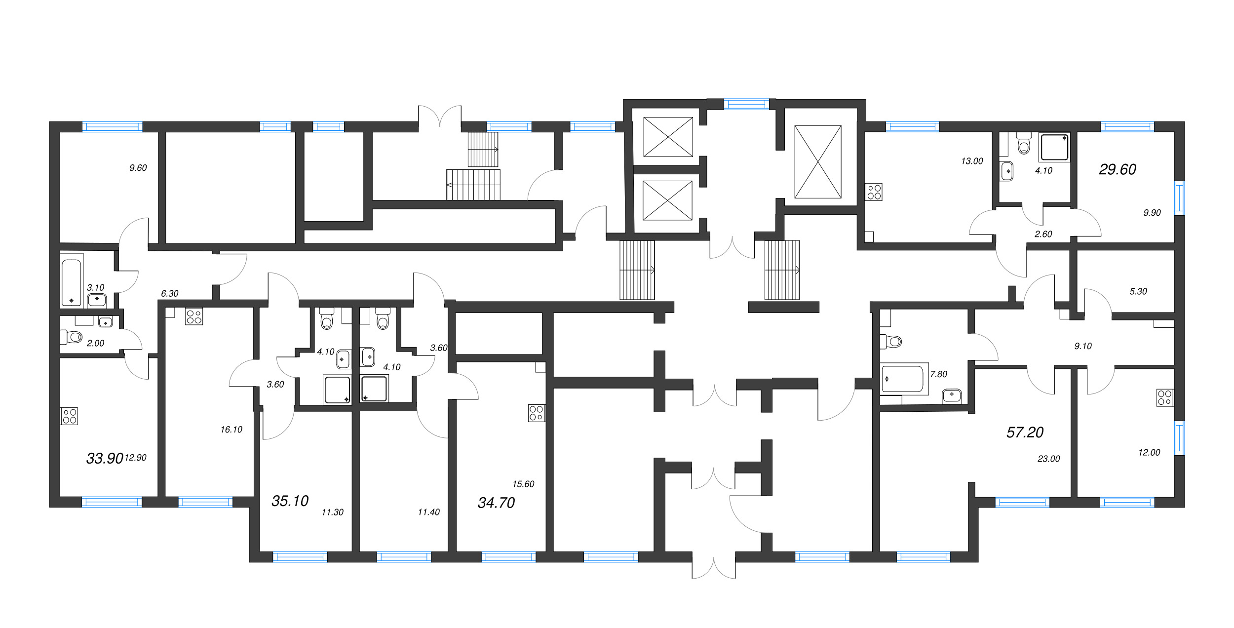 1-комнатная квартира, 34.7 м² - планировка этажа