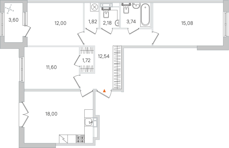 4-комнатная (Евро) квартира, 78.68 м² в ЖК "Дубровский" - планировка, фото №1