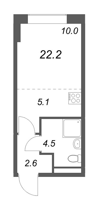 Квартира-студия, 22.2 м² в ЖК "Пулково Lake" - планировка, фото №1