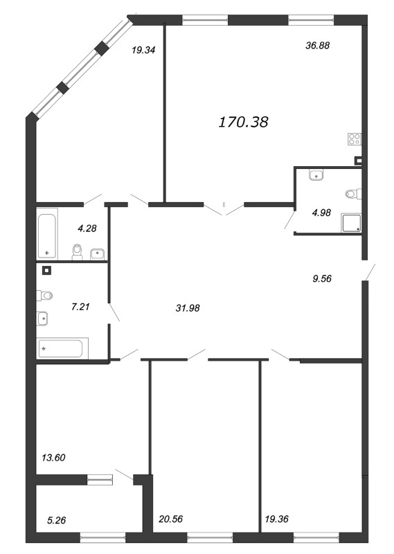 4-комнатная квартира, 172.6 м² в ЖК "Петровская Доминанта" - планировка, фото №1