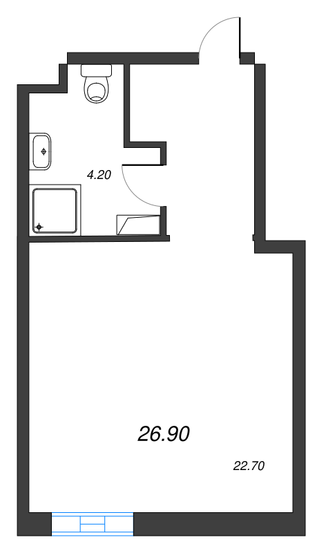 Квартира-студия, 27.1 м² - планировка, фото №1