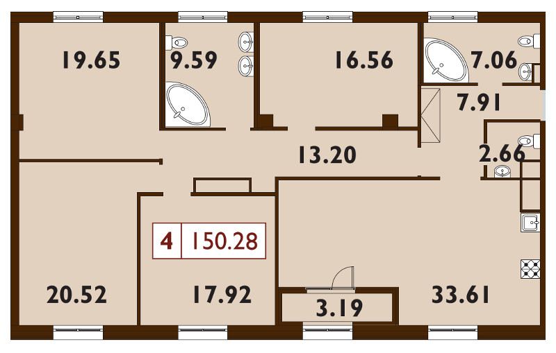 5-комнатная (Евро) квартира, 150.5 м² - планировка, фото №1