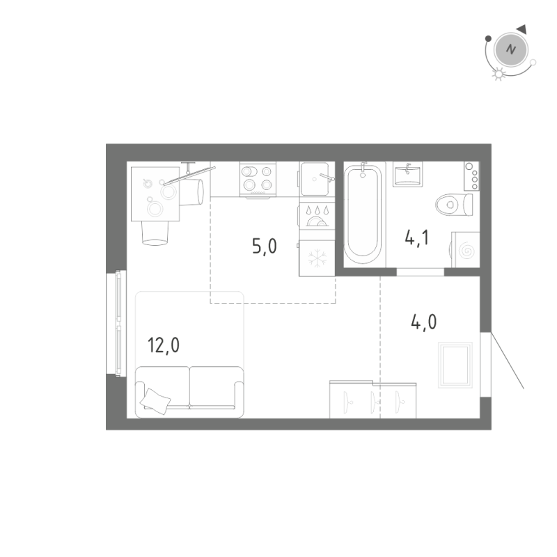 Квартира-студия, 25.1 м² - планировка, фото №1