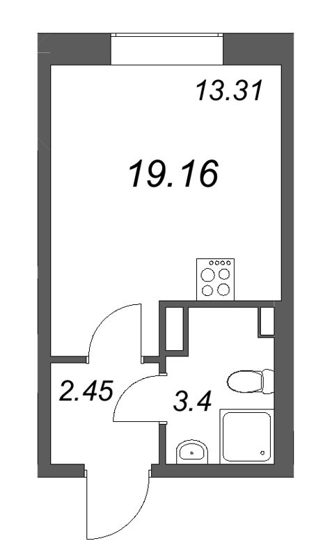 Квартира-студия, 19.16 м² в ЖК "Гранат" - планировка, фото №1