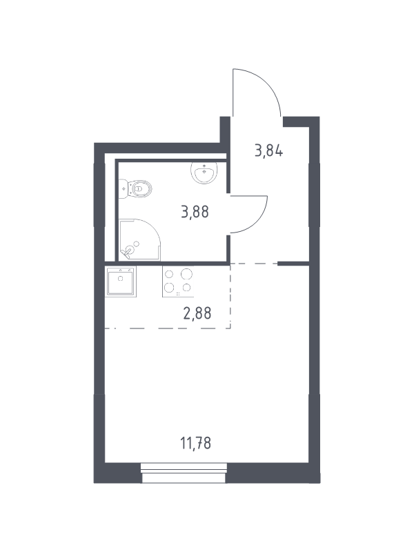 Квартира-студия, 22.38 м² в ЖК "Невская Долина" - планировка, фото №1