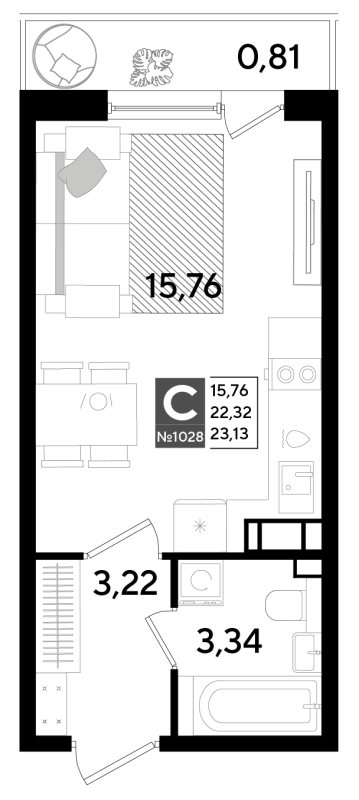 Квартира-студия, 23.13 м² в ЖК "Догма Юкки" - планировка, фото №1